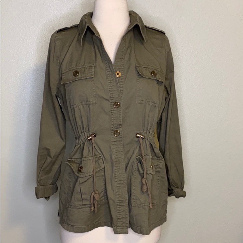 Lulu E. Bebe Green Cargo Sweater Button Up Sz M